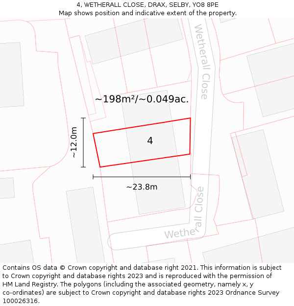 4, WETHERALL CLOSE, DRAX, SELBY, YO8 8PE: Plot and title map