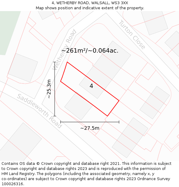 4, WETHERBY ROAD, WALSALL, WS3 3XX: Plot and title map