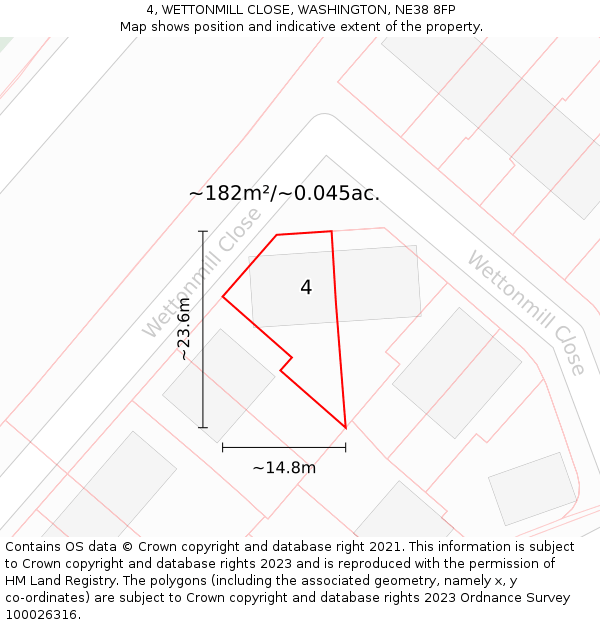 4, WETTONMILL CLOSE, WASHINGTON, NE38 8FP: Plot and title map