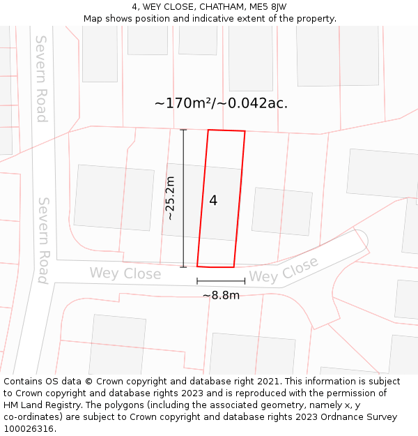 4, WEY CLOSE, CHATHAM, ME5 8JW: Plot and title map