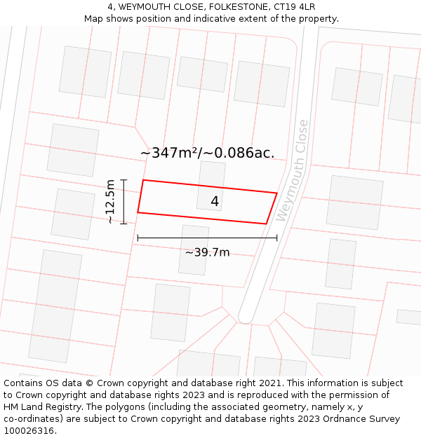 4, WEYMOUTH CLOSE, FOLKESTONE, CT19 4LR: Plot and title map