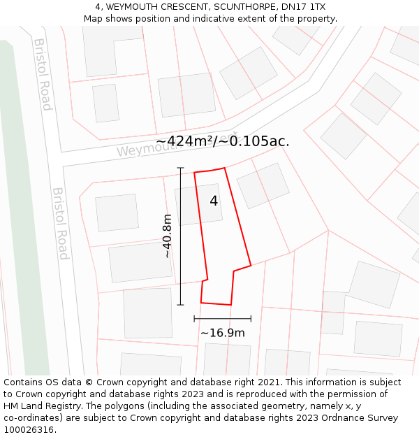 4, WEYMOUTH CRESCENT, SCUNTHORPE, DN17 1TX: Plot and title map