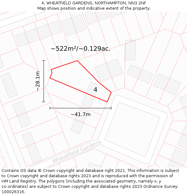 4, WHEATFIELD GARDENS, NORTHAMPTON, NN3 2NF: Plot and title map