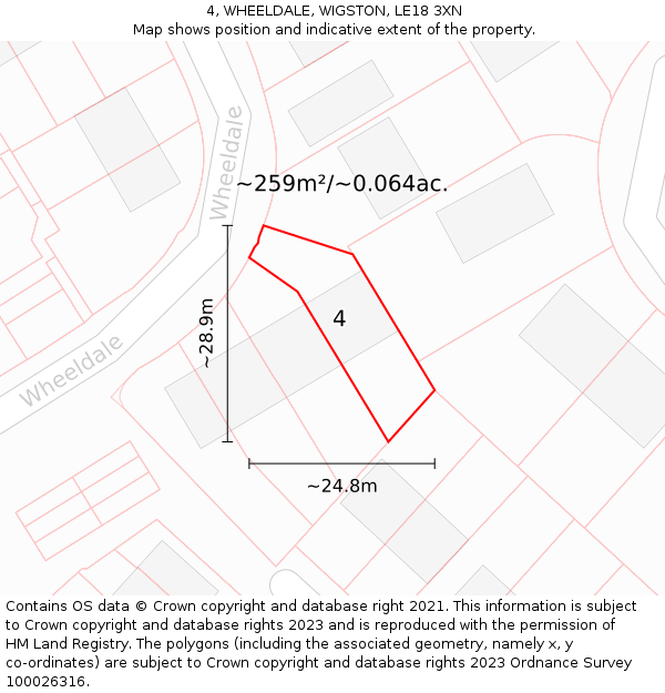4, WHEELDALE, WIGSTON, LE18 3XN: Plot and title map