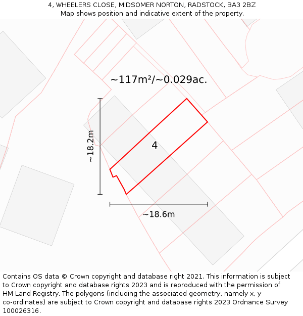 4, WHEELERS CLOSE, MIDSOMER NORTON, RADSTOCK, BA3 2BZ: Plot and title map