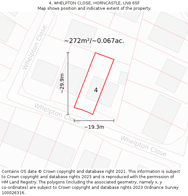 4, WHELPTON CLOSE, HORNCASTLE, LN9 6SF: Plot and title map