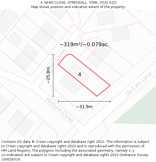 4, WHIN CLOSE, STRENSALL, YORK, YO32 5ZD: Plot and title map