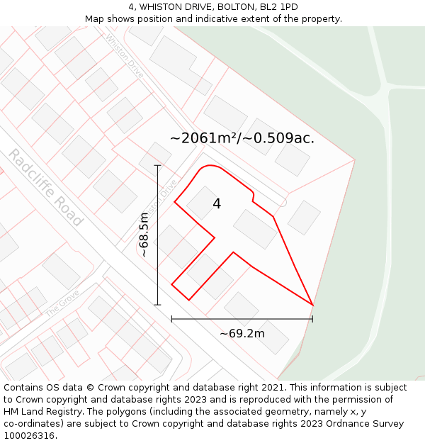 4, WHISTON DRIVE, BOLTON, BL2 1PD: Plot and title map