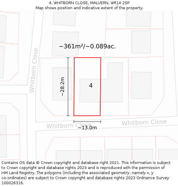 4, WHITBORN CLOSE, MALVERN, WR14 2SP: Plot and title map