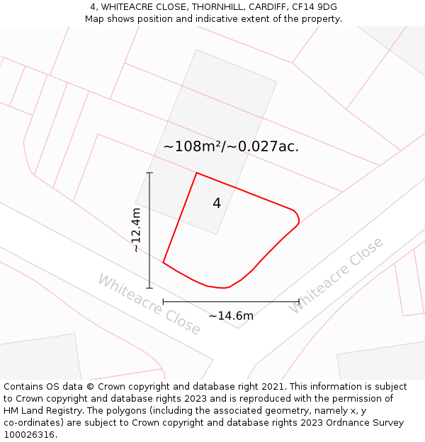 4, WHITEACRE CLOSE, THORNHILL, CARDIFF, CF14 9DG: Plot and title map
