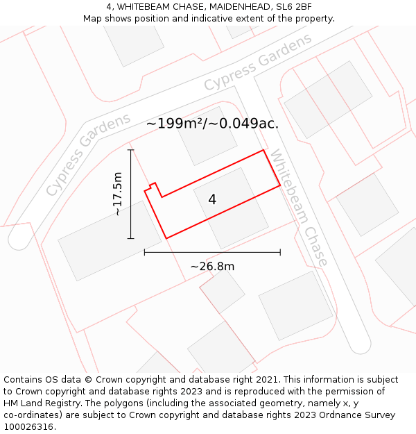 4, WHITEBEAM CHASE, MAIDENHEAD, SL6 2BF: Plot and title map