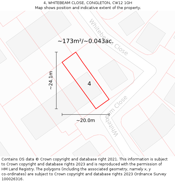 4, WHITEBEAM CLOSE, CONGLETON, CW12 1GH: Plot and title map