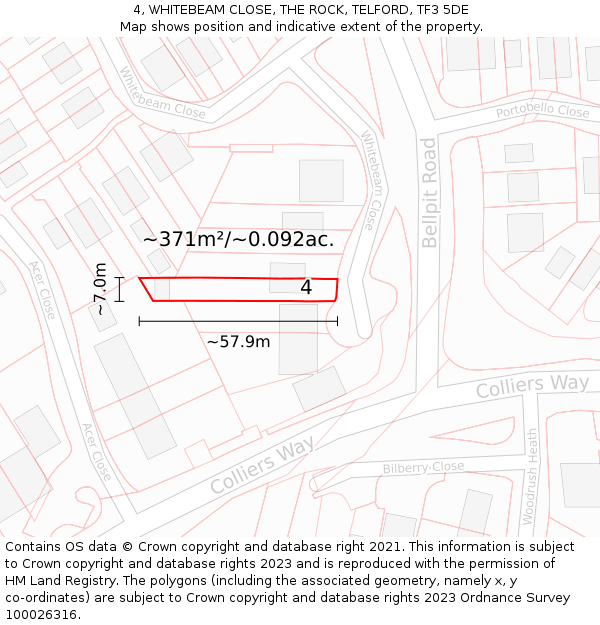 4, WHITEBEAM CLOSE, THE ROCK, TELFORD, TF3 5DE: Plot and title map