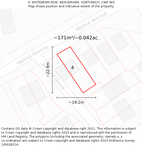 4, WHITEBEAM ROW, WEAVERHAM, NORTHWICH, CW8 3ES: Plot and title map