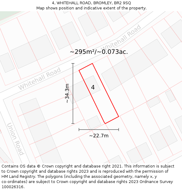 4, WHITEHALL ROAD, BROMLEY, BR2 9SQ: Plot and title map