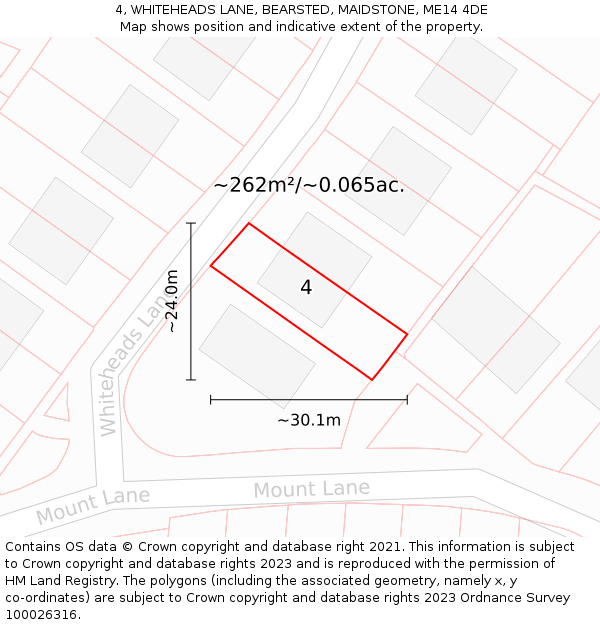 4, WHITEHEADS LANE, BEARSTED, MAIDSTONE, ME14 4DE: Plot and title map