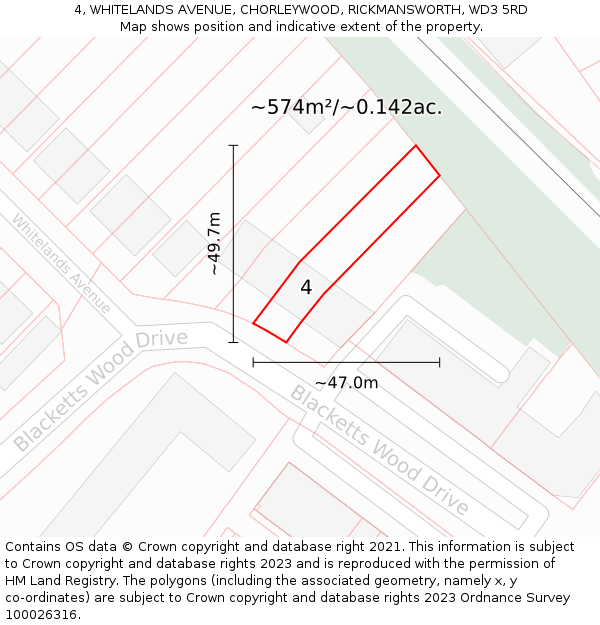 4, WHITELANDS AVENUE, CHORLEYWOOD, RICKMANSWORTH, WD3 5RD: Plot and title map