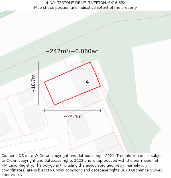 4, WHITESTONE DRIVE, TIVERTON, EX16 6RX: Plot and title map