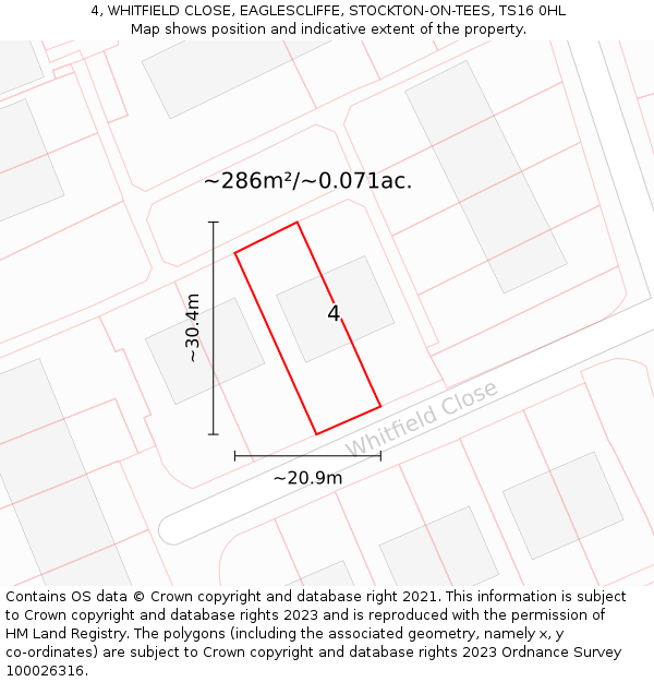 4, WHITFIELD CLOSE, EAGLESCLIFFE, STOCKTON-ON-TEES, TS16 0HL: Plot and title map