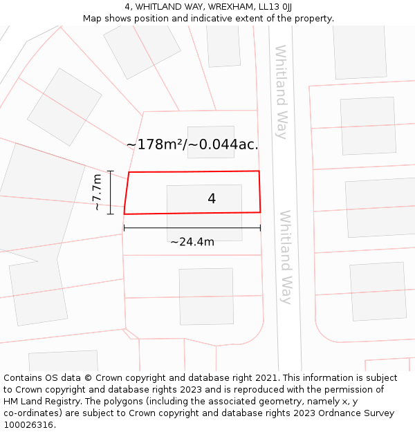 4, WHITLAND WAY, WREXHAM, LL13 0JJ: Plot and title map