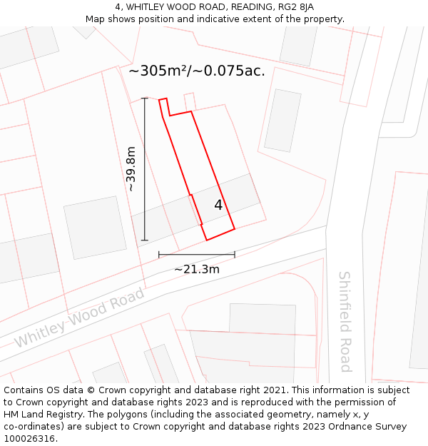 4, WHITLEY WOOD ROAD, READING, RG2 8JA: Plot and title map