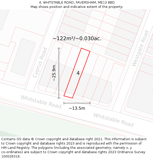 4, WHITSTABLE ROAD, FAVERSHAM, ME13 8BD: Plot and title map