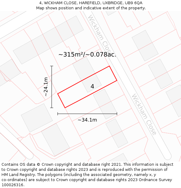 4, WICKHAM CLOSE, HAREFIELD, UXBRIDGE, UB9 6QA: Plot and title map
