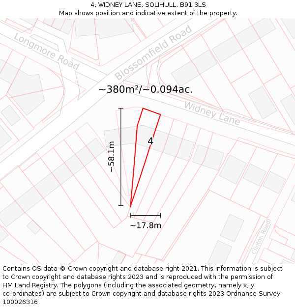 4, WIDNEY LANE, SOLIHULL, B91 3LS: Plot and title map