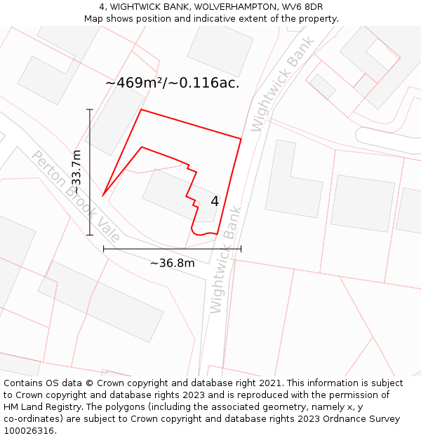 4, WIGHTWICK BANK, WOLVERHAMPTON, WV6 8DR: Plot and title map