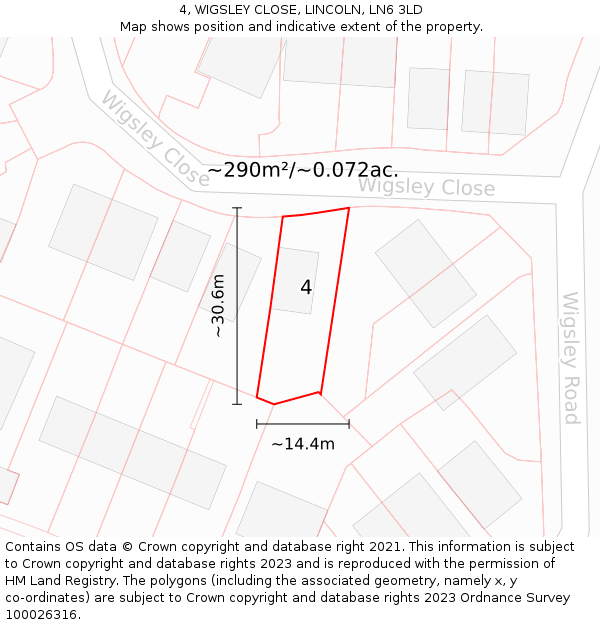 4, WIGSLEY CLOSE, LINCOLN, LN6 3LD: Plot and title map