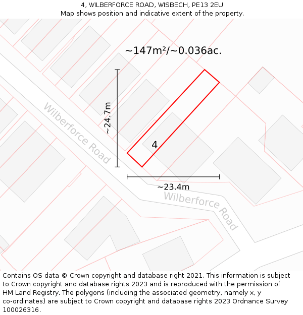 4, WILBERFORCE ROAD, WISBECH, PE13 2EU: Plot and title map
