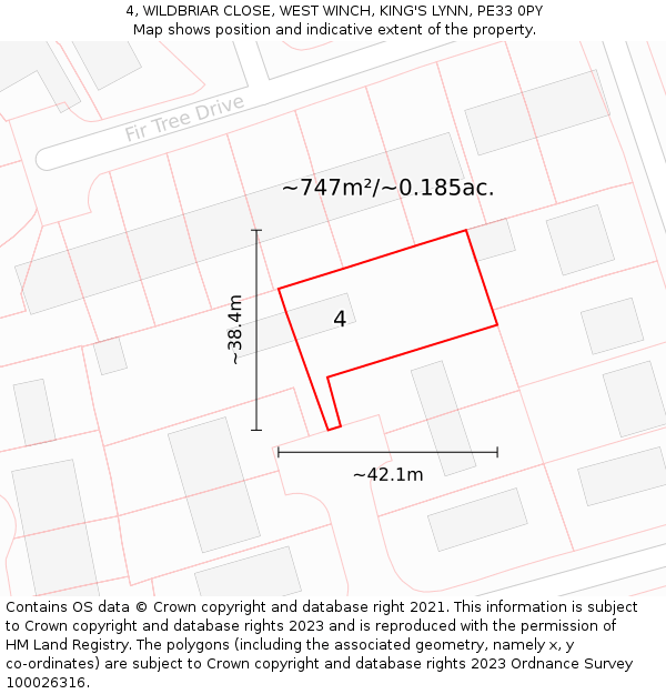 4, WILDBRIAR CLOSE, WEST WINCH, KING'S LYNN, PE33 0PY: Plot and title map