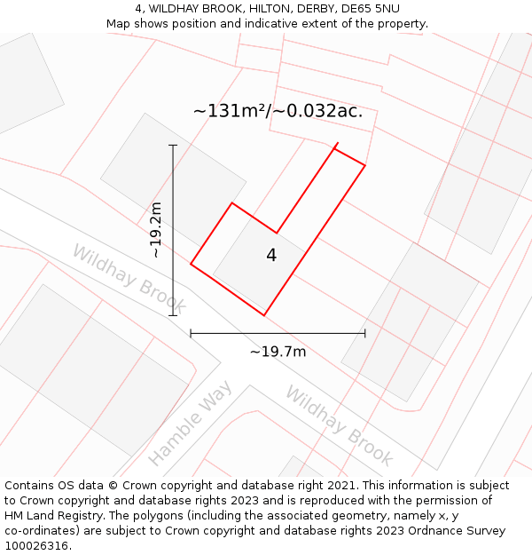 4, WILDHAY BROOK, HILTON, DERBY, DE65 5NU: Plot and title map