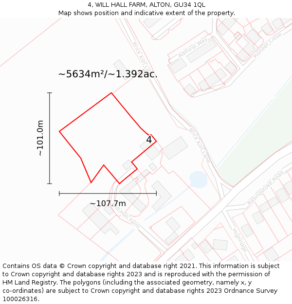 4, WILL HALL FARM, ALTON, GU34 1QL: Plot and title map