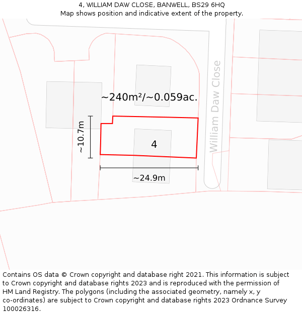 4, WILLIAM DAW CLOSE, BANWELL, BS29 6HQ: Plot and title map