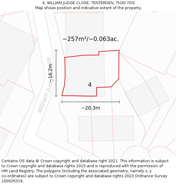 4, WILLIAM JUDGE CLOSE, TENTERDEN, TN30 7DS: Plot and title map