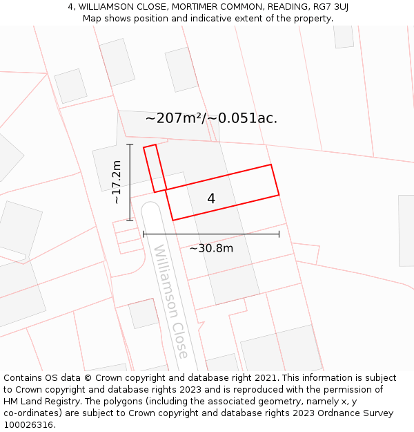 4, WILLIAMSON CLOSE, MORTIMER COMMON, READING, RG7 3UJ: Plot and title map
