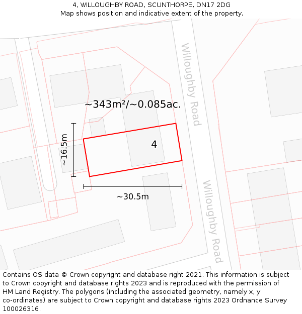 4, WILLOUGHBY ROAD, SCUNTHORPE, DN17 2DG: Plot and title map