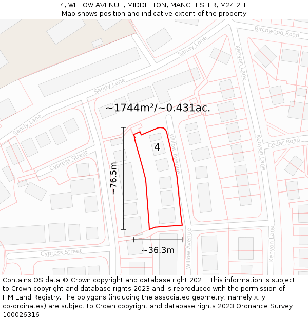 4, WILLOW AVENUE, MIDDLETON, MANCHESTER, M24 2HE: Plot and title map
