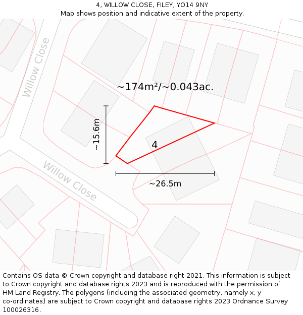 4, WILLOW CLOSE, FILEY, YO14 9NY: Plot and title map