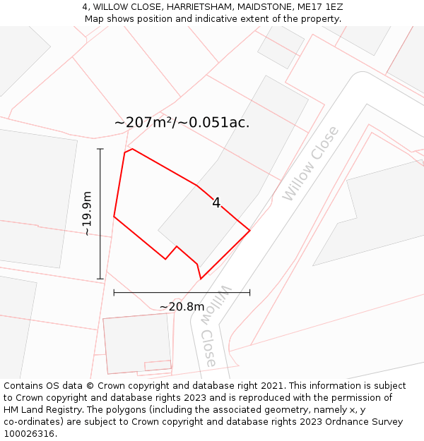 4, WILLOW CLOSE, HARRIETSHAM, MAIDSTONE, ME17 1EZ: Plot and title map
