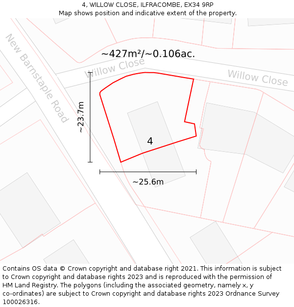4, WILLOW CLOSE, ILFRACOMBE, EX34 9RP: Plot and title map