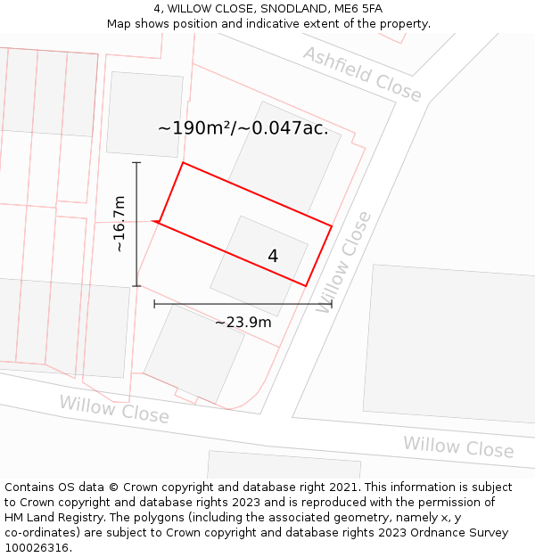 4, WILLOW CLOSE, SNODLAND, ME6 5FA: Plot and title map