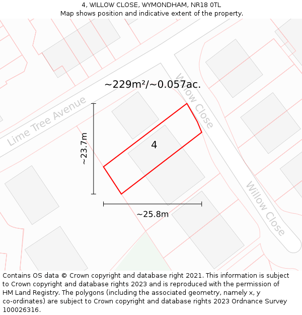 4, WILLOW CLOSE, WYMONDHAM, NR18 0TL: Plot and title map