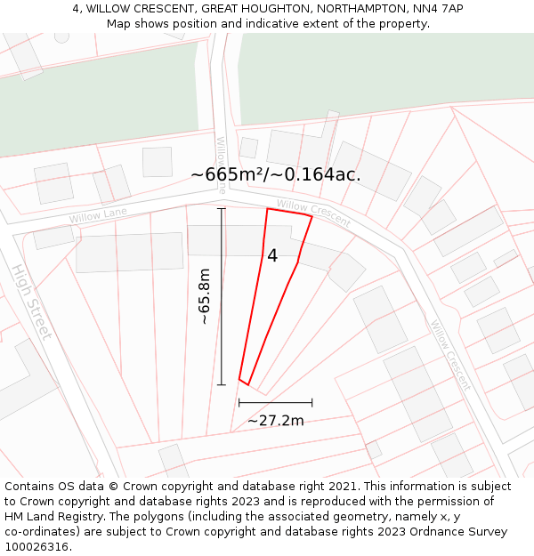 4, WILLOW CRESCENT, GREAT HOUGHTON, NORTHAMPTON, NN4 7AP: Plot and title map