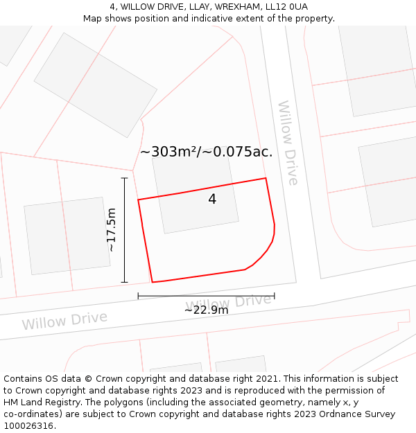 4, WILLOW DRIVE, LLAY, WREXHAM, LL12 0UA: Plot and title map