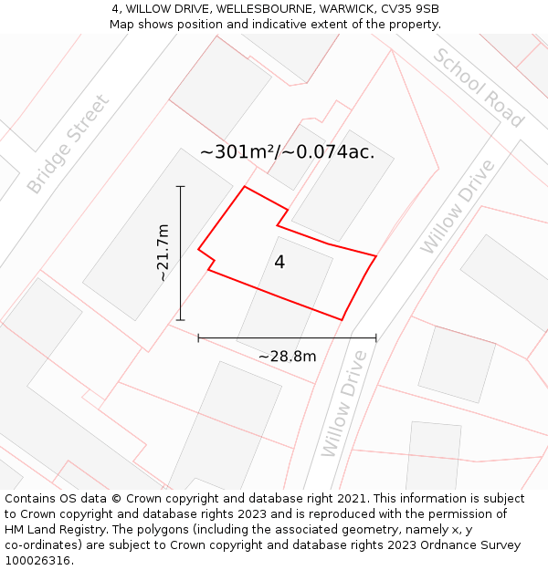 4, WILLOW DRIVE, WELLESBOURNE, WARWICK, CV35 9SB: Plot and title map