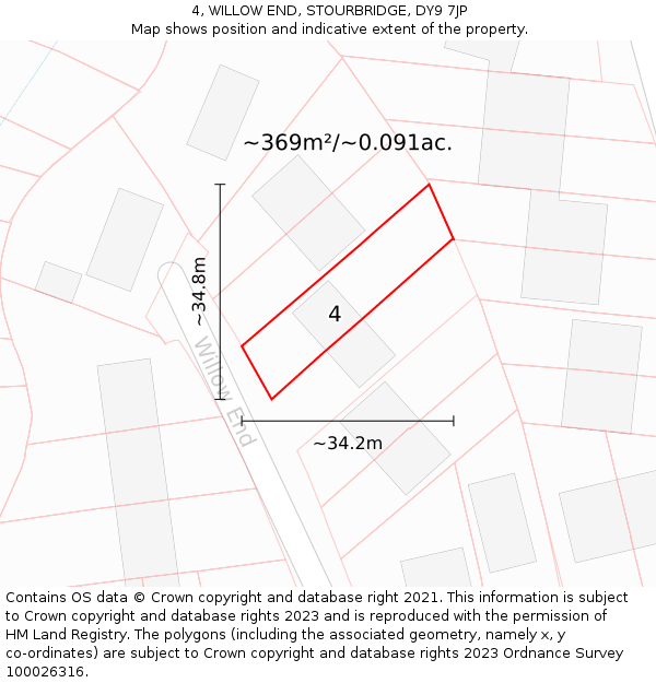 4, WILLOW END, STOURBRIDGE, DY9 7JP: Plot and title map
