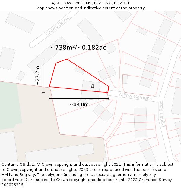 4, WILLOW GARDENS, READING, RG2 7EL: Plot and title map