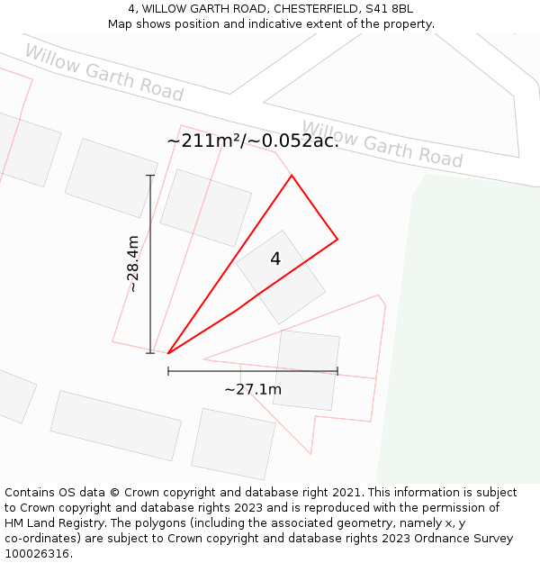 4, WILLOW GARTH ROAD, CHESTERFIELD, S41 8BL: Plot and title map